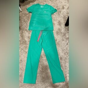 Figs Green Joggers with Pink Accent Set
